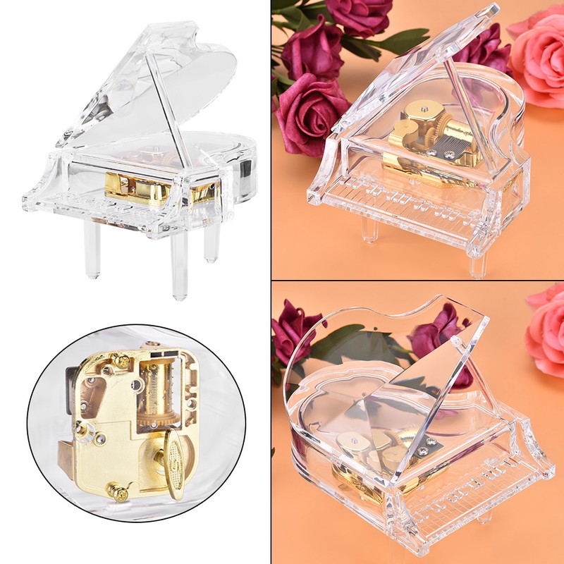 Grand Piano Shaped Windup Transprent Acrylic Music Box Birthday Present