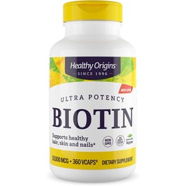 Healthy Origins Biotin 10,000 mcg (USP Grade, Non-GMO, Gluten Free, Hair Support, Nail Support), 360 Veggie Caps