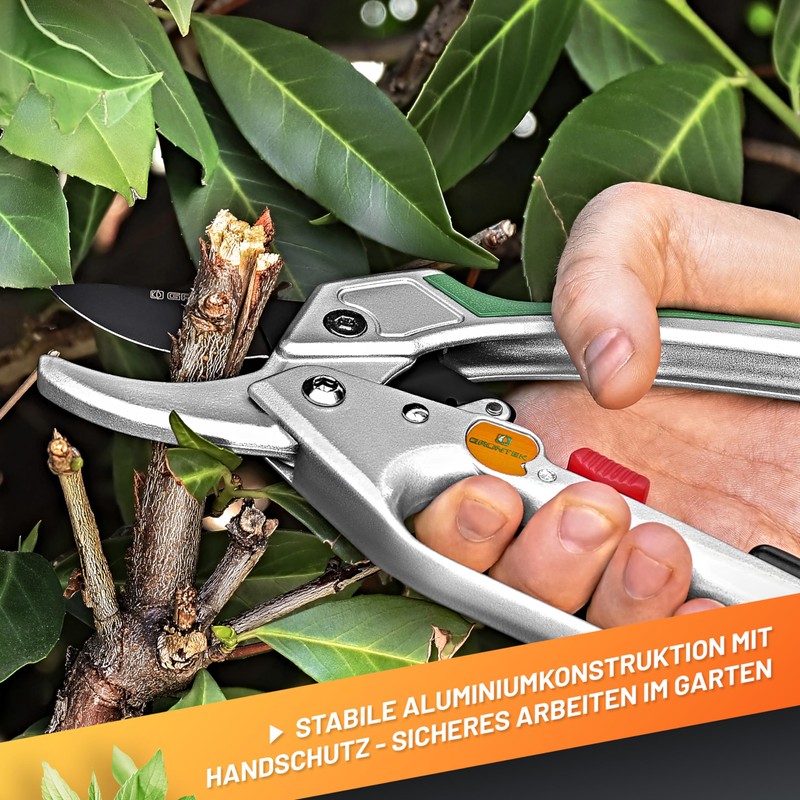 GRÜNTEK Anvil Kondor Secateurs 200 mm, Automatically Switched Ratchet, Diameter