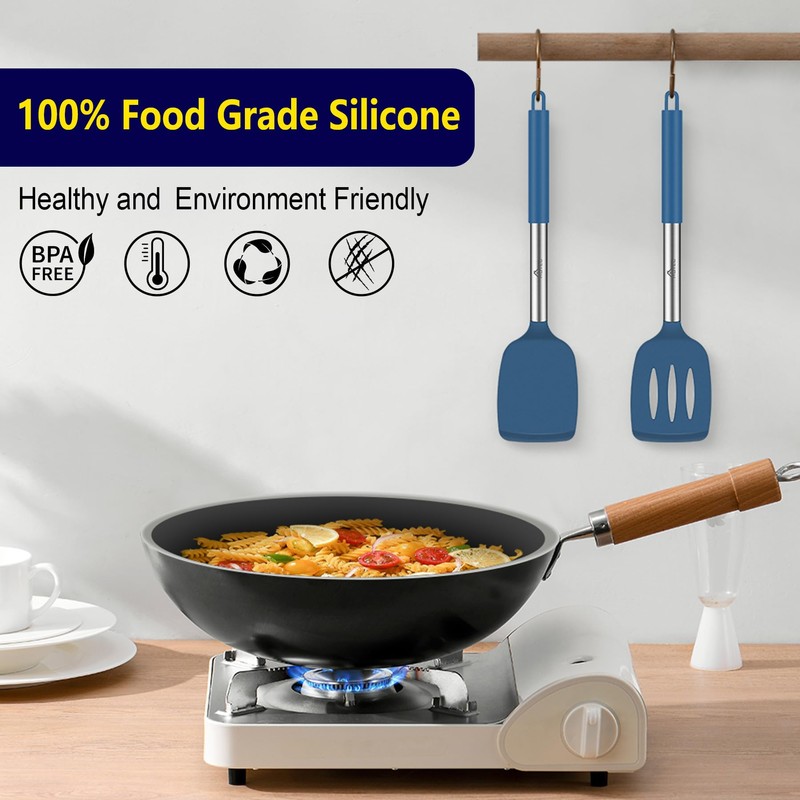 HOTEC Heat Resistant Silicone Solid Turner, Slotted Kitchen Spatulas set