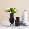 Black Ceramic Flower Vase with Textured Spiral Design, Modern Minimalist