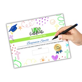 VBS Certificates of Completion | 50 pk Attendance Graduation Certificate Religious Award for Kids 11x 8.5” Bible School Participation Supplies