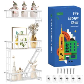 SweetSage Fire Escape Shelf - 3 Tier White Wall Display Floating Shelves, Metal Decorative Shelving for Bedroom, Home Décor, Action Figure Display