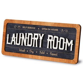 Woodamore Laundry Sign for Laundry Room Decor - Laundry Room Signs Wall Decor, Rustic Laundry Decor for Laundry Room Accessories, Wash Dry Fold Repeat Laundry Rules Plaque
