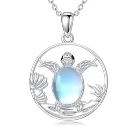 MUUYON Sea Turtle Necklace 925 Sterling Silver Simulated Moonstone Ocean Beach Turtle Pendant Jewelry for Women