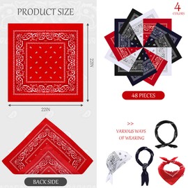 48 Pcs Bandanas Multi Purpose Bandanas Handkerchiefs for Women Cowboy Men Bandana Paisley Bandana,21 x 21 Inch (Light Color)