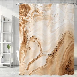 Qipirond Brown Marble Shower Curtain, Abstract Tan Ombre Shower Curtain for Bathroom, Simple Modern Waterproof Fabric Shower Curtain Set with Hooks, 72x72 Inch