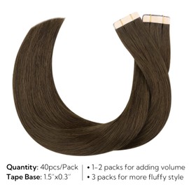 HOTBANANA Tape in Hair Extensions, 12 Inch 40pcs Chocolate Brown Tape in Hair Extensions Human Hair Tape Hair Extensions Straight Remy Human Hair Tape in Extensions