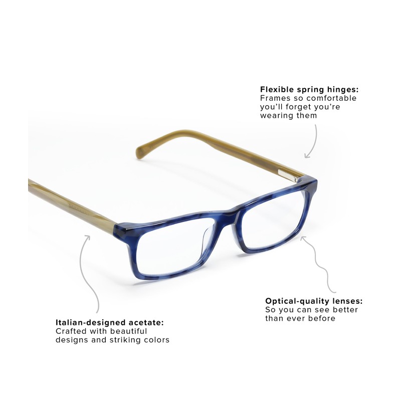 eyebobs Number Cruncher Unisex Premium Readers, Blue Denim Front with