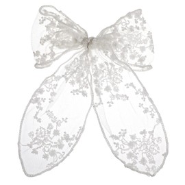 1 PCS Lace White Hair Bow, White Bow for Hairclips, Lace Tulle Hair Bows with Long Tail, Cute Lace Hair Bow Head Bowknot for Women and Girls