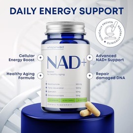 Suplemento NAD+ con ribósido de nicotinamida, resveratrol trans y quercetina - Complejo NAD Plus para apoyo energético, cerebro y mitocondrial - Fórmu