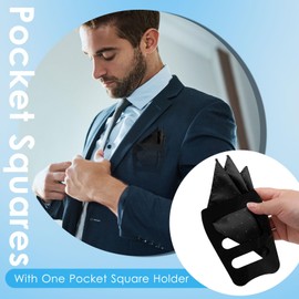 Mantieqingway Pocket Squares for Men, 8.66 Inches Polka Dots Mens Handkerchiefs with Pocket Square Holder for Suit, Daily (Black)