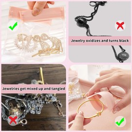 Aorine Small Travel Jewellery Box Storage Box Comes with 12 Transparent Square Jewellery Bags, Pink