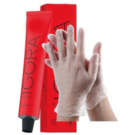 Igora Royal 3-0 Dark Brown Permanent Hair Color 2 Fl Oz and Clear Powdered Medium Vinyl Gloves (Bundle)