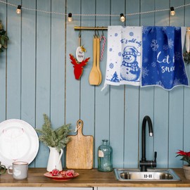 Sratte 4 Paños de Cocina Navideños Azules de Copo de Nieve 16 x 24 Pulgadas Toallas de Mano de Árbol de Navidad Invierno Muñeco de Nieve Trapos de Cocina Blancos Azules Absorbentes (Copo de Nieve)