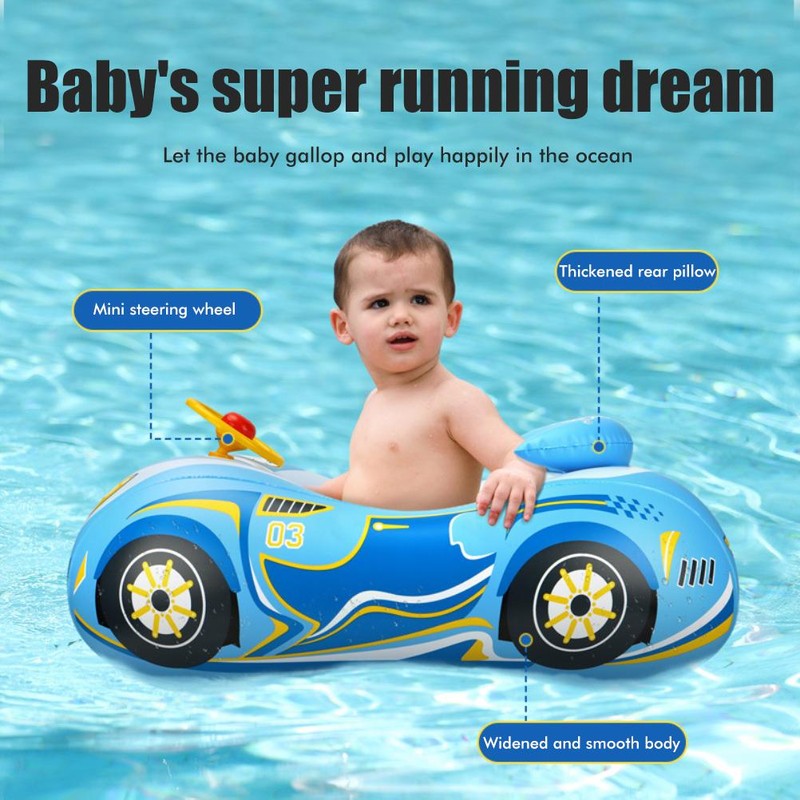 Baby Inflatable Pool Float with Canopy Car Shaped Baby Swim