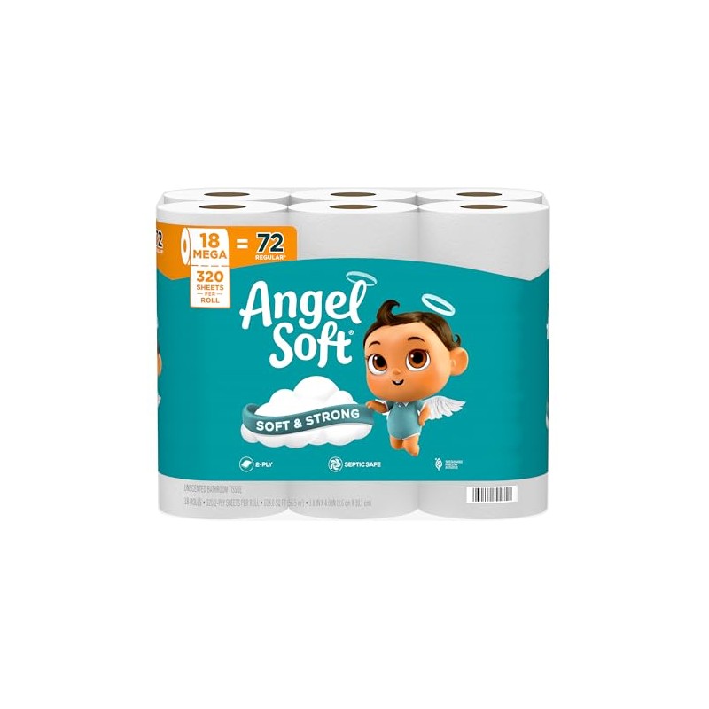 Angel Soft Toilet Paper, 18 Mega Rolls = 72 Regular