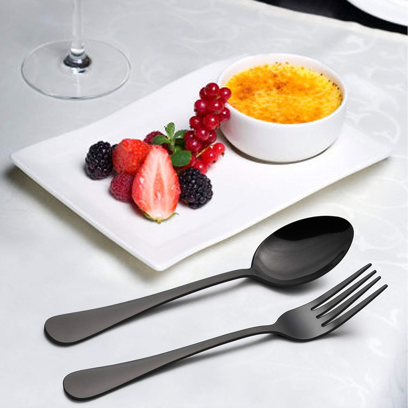 LIANYU 36-Piece Black Silverware Set with Steak Knives, Stainless Steel