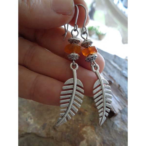 ⊹⊱❁ MINIMALISTISCHES BLATT MIT NATURSTEIN IN BERNSTEINFARBEN & SPACERN ❁⊰⊹