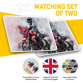 Rectangle Stickers(Set of 2) 7.5cm - Red Motorbike Biker Sports Bike Fun Decals for Laptops,Tablets,Luggage,Scrap Booking,Fridges, 12318