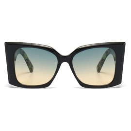 LJCZKA Vintage Cat Eye Sunglasses Large Women's Retro Cat Eye Sunglasses Square Glasses Wide Legs Women with UV Protection, Black Léopard