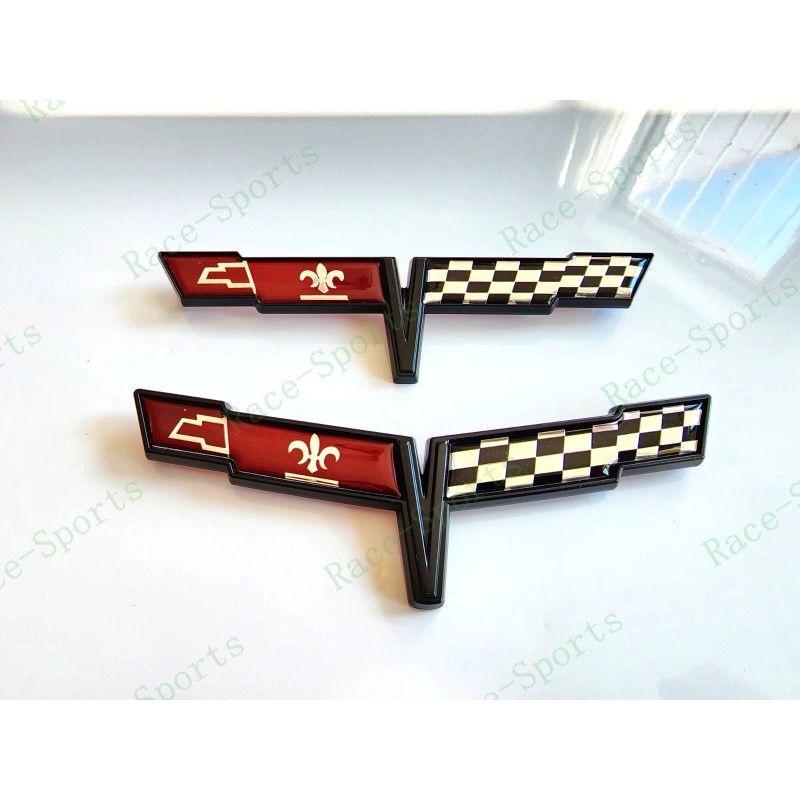 AUTO 2PC Black FRONT NOSE Rear Gas Lid Crossed Flag