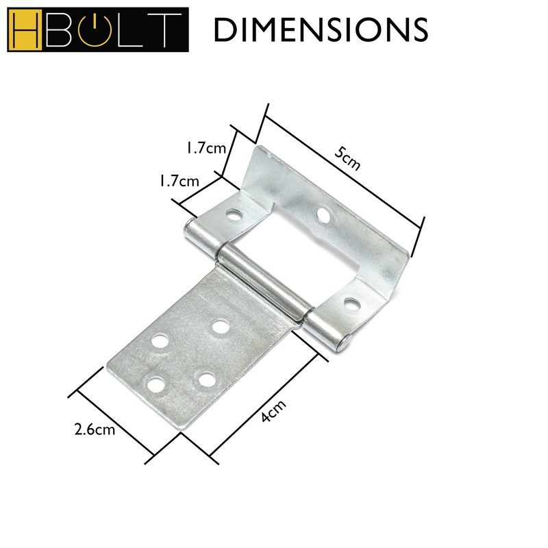 50mm Cranked Flush Hinges with Complete Fittings – Silver Zinc