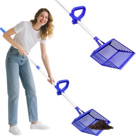 GrowCube 2-in-1 Chicken Poop Scooper & Rake, Metal Shovel Head,Adjustable 304 Stainless Steel Handle, Litter Scooper Sand Sifting Shovel for Chicken Coops & Small Farm Animals (36" to 62")