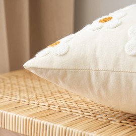 EMEMA Decorative Throw Pillow Covers Sun Flower Jacquard Pillowcase Cushion Case Rectangle for Couch Sofa Bed Living Room Bedroom Set of 2, 12x20 Inch, Beige