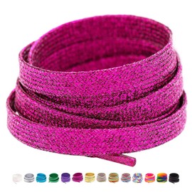 Booyckiy Flat Colorful Shiny Glitter Shoelaces, 2/5" Rainbow Shoe Laces for Sneakers Rose Pink 31inch (80cm)