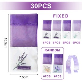 QEEQPF 30 Lavender Bags with 30 Thread Ribbons, Purple Empty Bags, Organiser for Small Items, Scented Bags, Drawstring Bags, Organza Bags for Lavender, Spice Storage,Medium