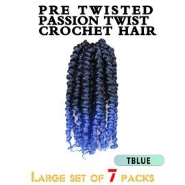 Super Short Passion Twist Crochet Hair for Black Women and Kids-6 Inch 7 Packs Ombre Blue Pre Looped Pre-twisted Passion Twist Hair,Bob Spring Kinky Twist Bohemian Curl(6"-7P,TBlue)