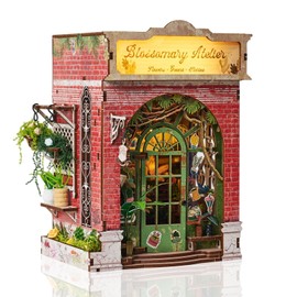 DIY Book Nook Kit, Flower Shop Miniature House Dollhouse Kit for Adults Teen, Mini House Building Kit with LED, 3D Wooden Craft Bookshelf Insert Decor, Christmas Birthday Gift for Family and Friends
