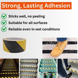 MYPURECORE Anti Slip Tape Black/Yellow | 80 Grit 5m x 5cm Grip Tape for Decking, Stairs, Outdoor Steps and Ramps | Durable Safety Tape for Anti Slip Stair Treads, Decking Strips, Indoor & Outdoor Use