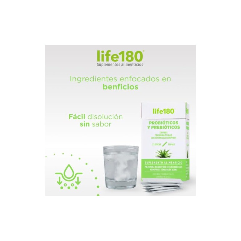 Life180 Probióticos y Prebióticos con Inulina de Agave, 21 Sticks