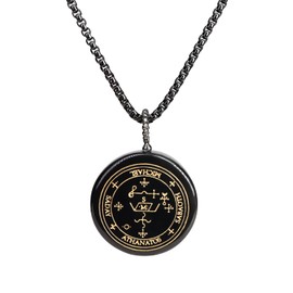 COAI Obsidian Archangel Carved Power Stone Pendant Necklace, Obsidian, obsidian