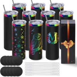 Joyclub Tumblers Bulk 10 Pack 20 oz Insulated Tumbler with Lids and Straws Skinny Straight Powder Coated Tumbler for Laser Engraving Custom RainbowTumblers Set with Gift Box