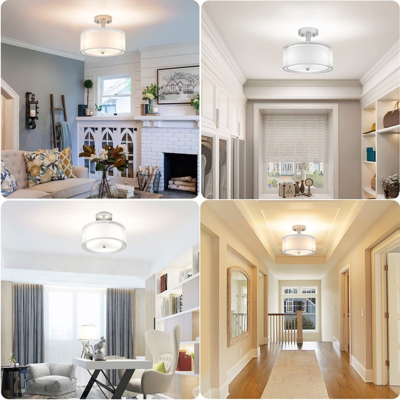 FOLKSMATE 3-Light Semi Flush Mount Ceiling Light Fixture, Drum Light