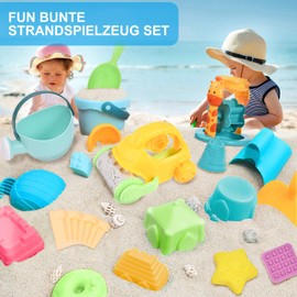 GOLDGE Sandspielzeug Set, 29Pcs Bunte Strandspielzeug Sandspielzeug Set mit Auto Eimer Schlossformen Netztasche Wasserspielzeug für Jungen Mädchen