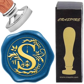 craspire Letter S Initials Sealing Wax Stamp Retro Alphabet Wax Seal Stamp Classic Vintage 26 Letters AZ 25mm Removable Silver-Plated Brass Head Wooden Handle For Envelope, Invitation