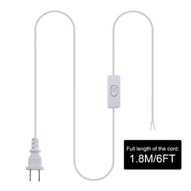 RTNLIT 6FT Lamp Cord with On/Off Button Switch and Polarized Plug, Stripped Ends Ready for Wiring, 18AWG SPT-2 Replacement Power Cord, White