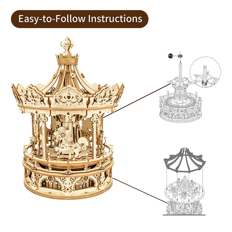 Robotime DIY Handmade Assembled Toys AMK62 Romantic Carousel Music Box