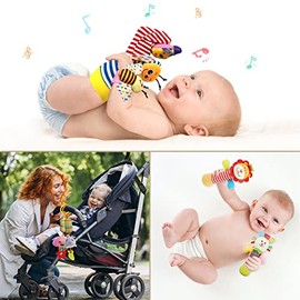 Bloobloomax Baby Soft Toy Foot Finder Socks Wrists Rattles - Ankle Leg Hand Arm Feet Rattle Toy Set- Newborn Present for Infant Toddler Boy Girl 0 3 6