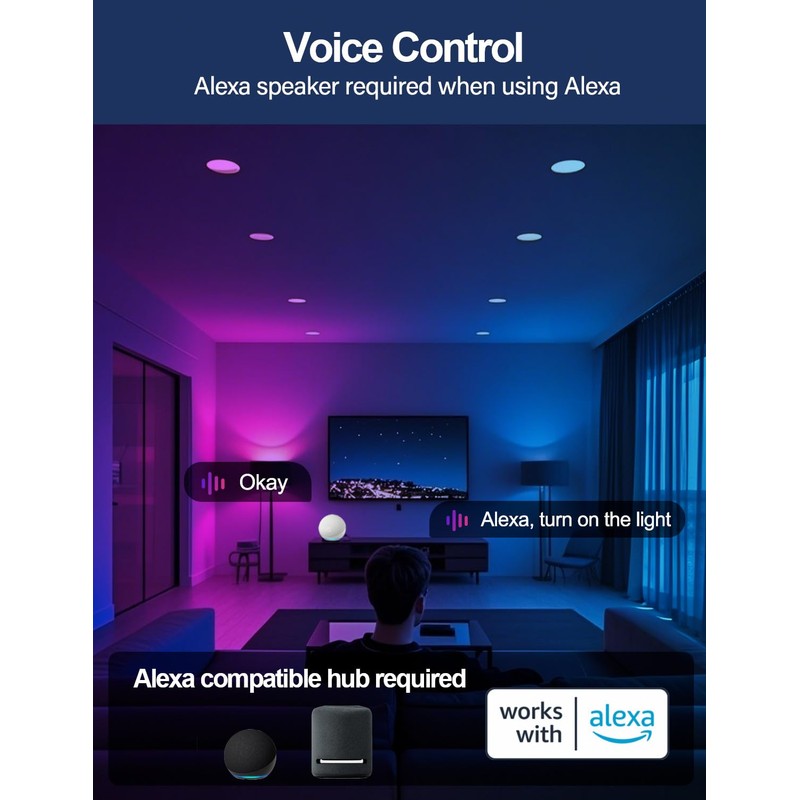 ILC 4 Inch LED Reccessed Downlights Compatible with Alexa (Hub