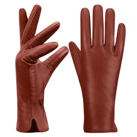 MGGMOKAY Women's Cashmere Lined Leather Gloves, Reddish-brown (Thouchscreen)