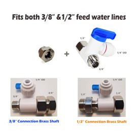 TOTOMO 1/4"OD Push Fit Angle Stop Adapter Valve - Fits Both 3/8" & 1/2" Under Sink Cold Water Supply Diverter for RO Water Purifier System, Coffe Brewer, Ice Maker