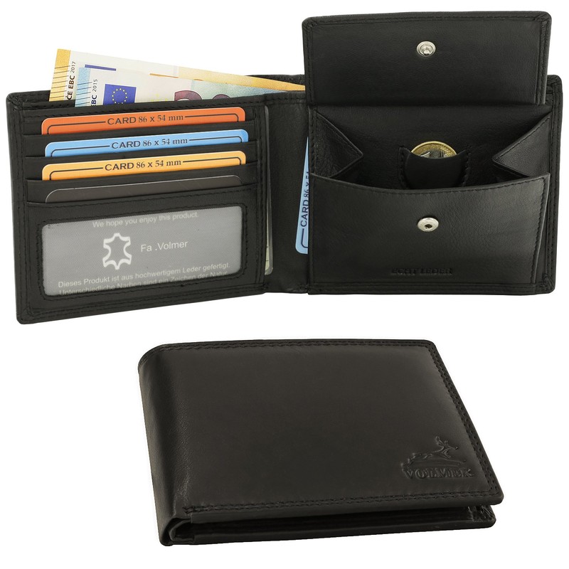 Schlanke Echtleder-Geldbörse besonders bequem einfach und extra stabil #Easycomfort, Schwarz,