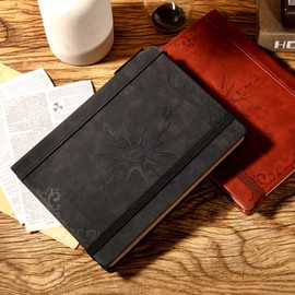 CAGIE Black Notebook A5 Leather Lined Notebooks Hardcover Diary for Writing Gift Set with Pen, 100 GSM 288 Pages Travel Journal, Office and Daily Writing, 6.3 x 8.5 Inches