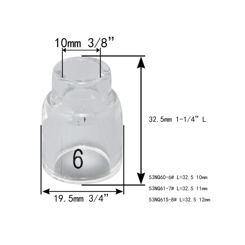 RIVERWELD TIG Quartz Nozzle Clear Glass Cup 53N60 6# 3/8"