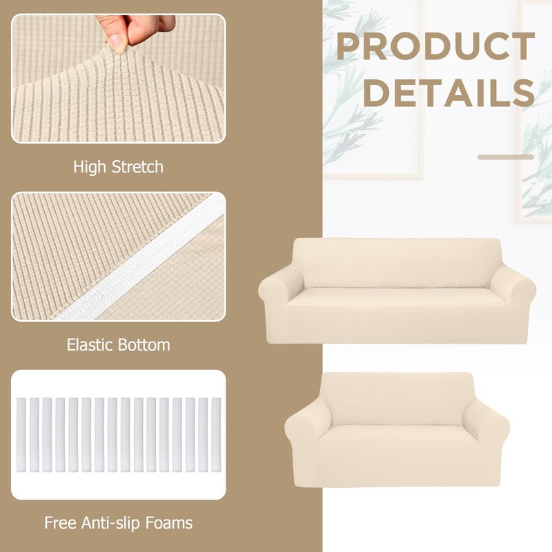 Peryiter 2 Pcs Loveseat Covers Slipcover Set for Couch Furniture